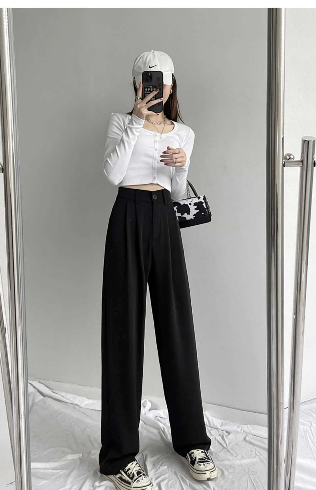 White Wide Leg Suit Pants Women Lengthen High Waist Fold Loose Drape Floor Length Summer Pants