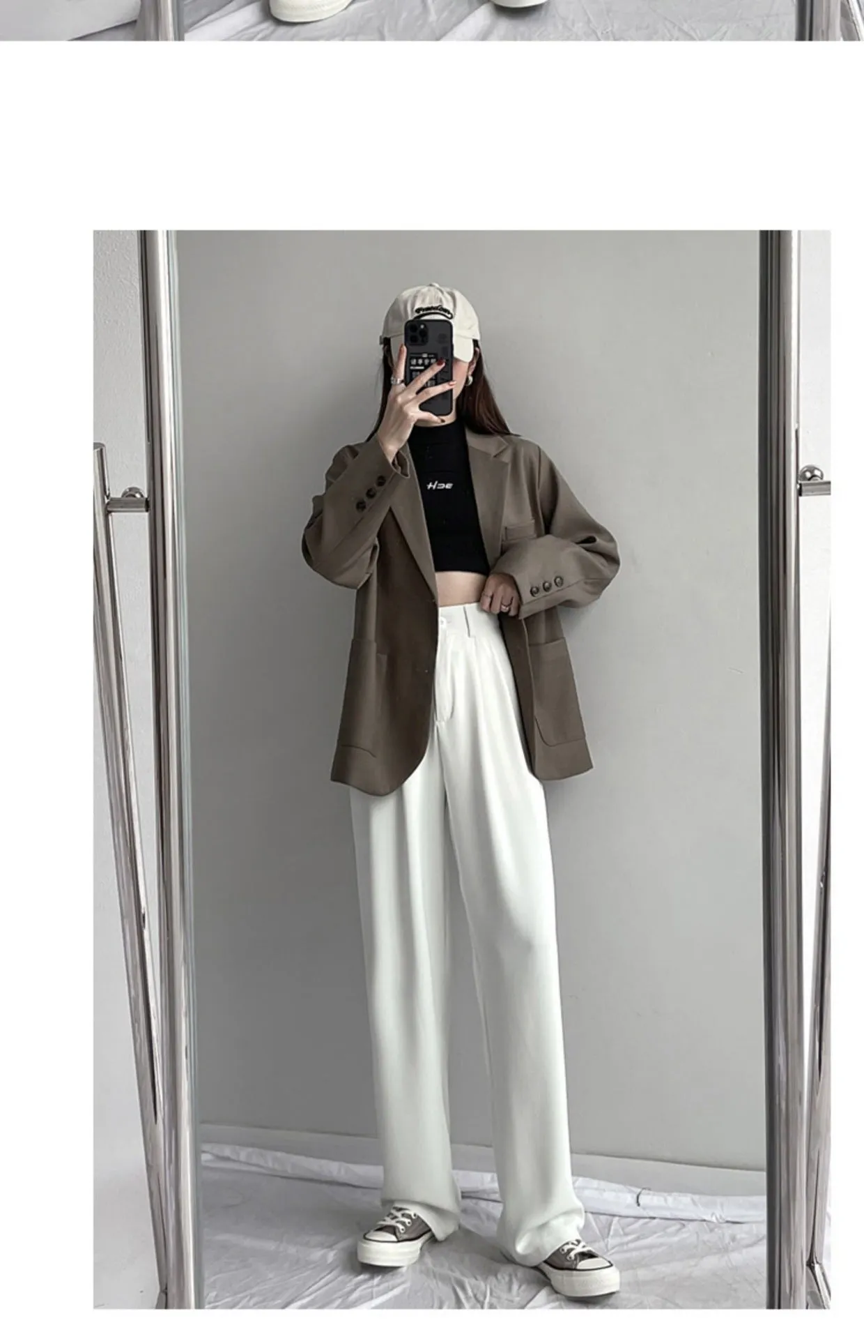 White Wide Leg Suit Pants Women Lengthen High Waist Fold Loose Drape Floor Length Summer Pants