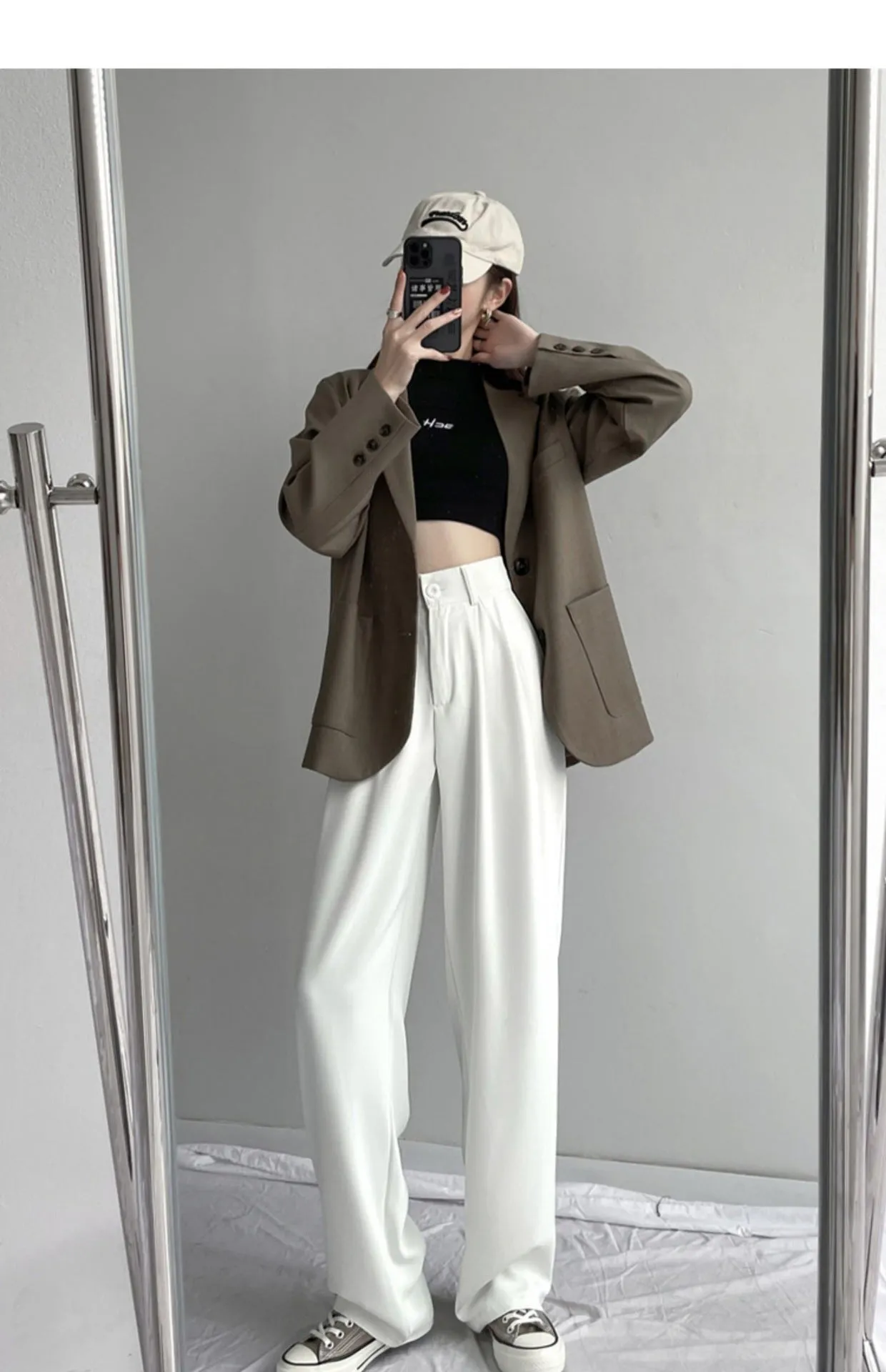 White Wide Leg Suit Pants Women Lengthen High Waist Fold Loose Drape Floor Length Summer Pants