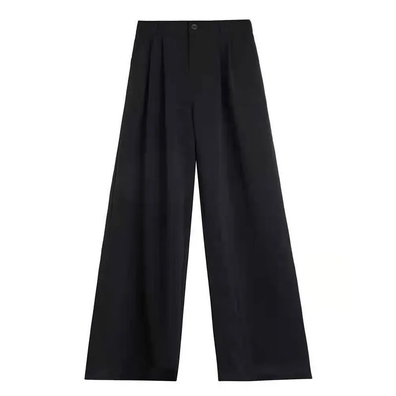 Wide Leg Suit Pants Women High Waist Slim Look Drape Long Loose Straight Casual Floor Length Pants