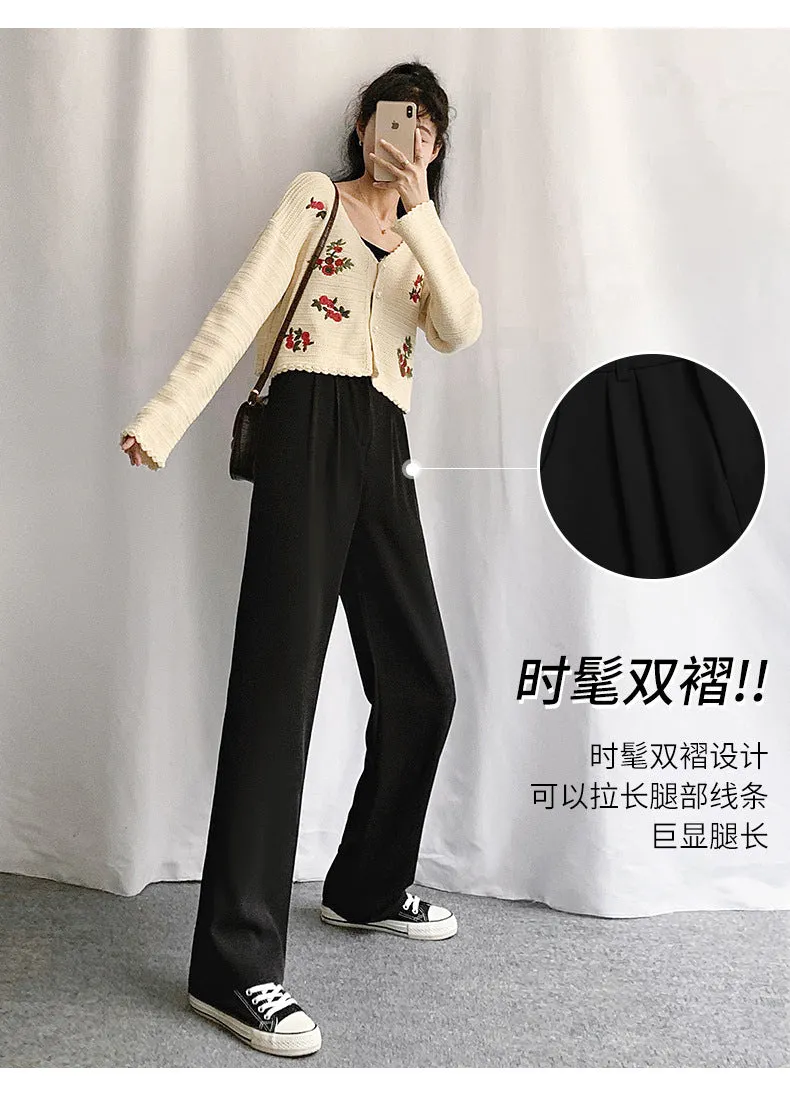 Wide Leg Suit Pants Women High Waist Slim Look Drape Long Loose Straight Casual Floor Length Pants
