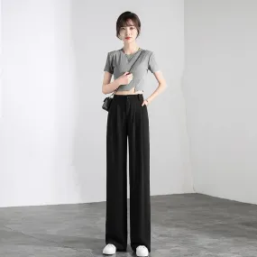 Wide Leg Suit Pants Women High Waist Slim Look Drape Long Loose Straight Casual Floor Length Pants