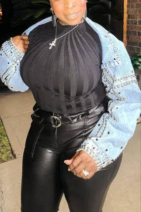 Wide Open Denim Jacket w/ Studded Detail