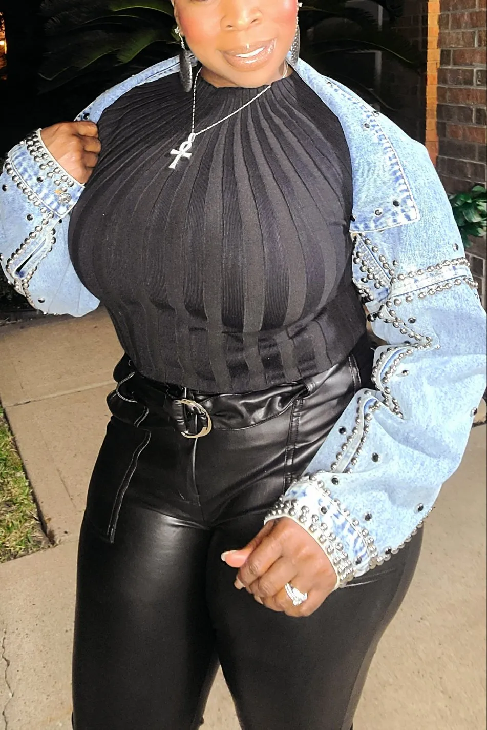 Wide Open Denim Jacket w/ Studded Detail