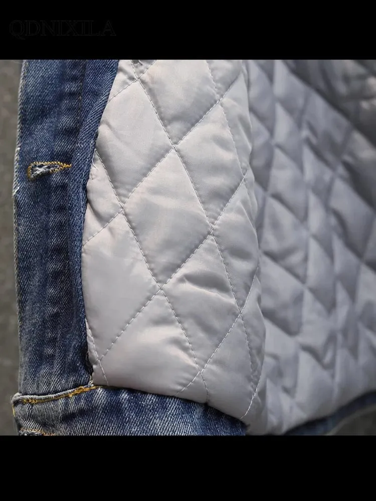 Winter Loose Casual Fashion Temperament Street Denim Stitching Jacket Fur for Women