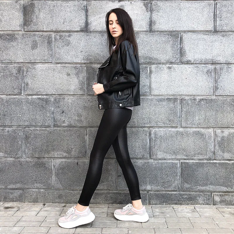 Wjczt Ladies Winter Warm Thick Velvet Faux Leather Leggings Gothic Legging Pants Punk Rock Slim Skinny Pencil Pants For Women