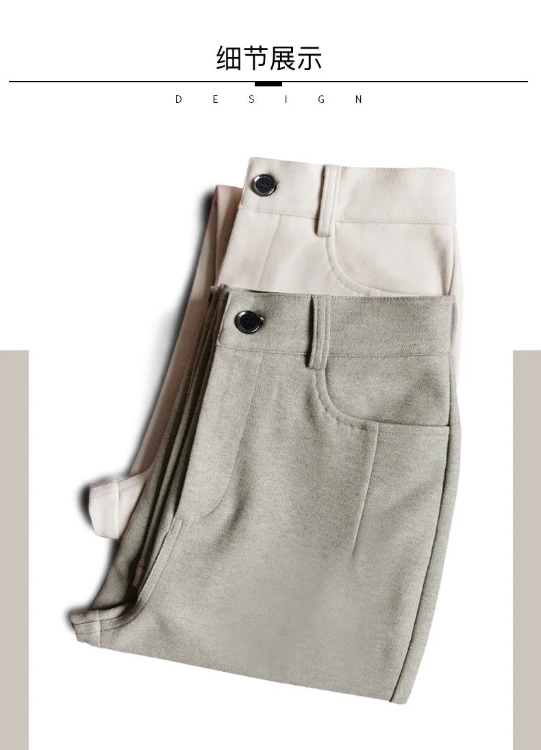 Wjczt New Fashion Korean Woolen Harlan Loose Daddy Pants Women'S 2022 Autumn And Winter Leisure High Waist Nine Point Radish Trousers