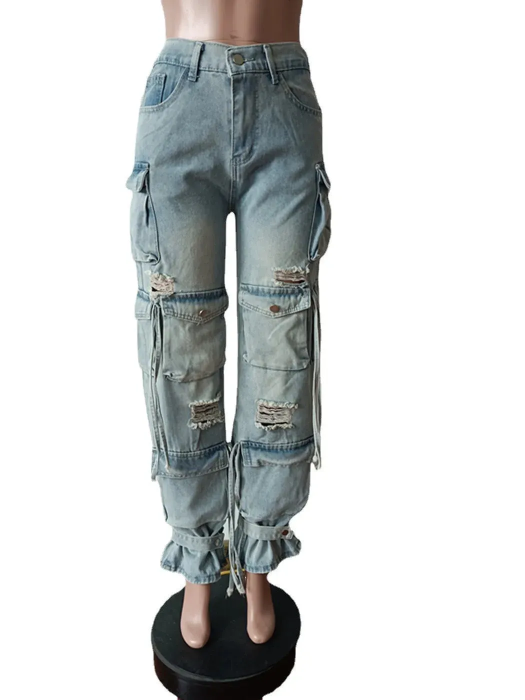 Women Causal Cargo Jeans Fashion Vintage Streetwear Stretch Jean Trousers