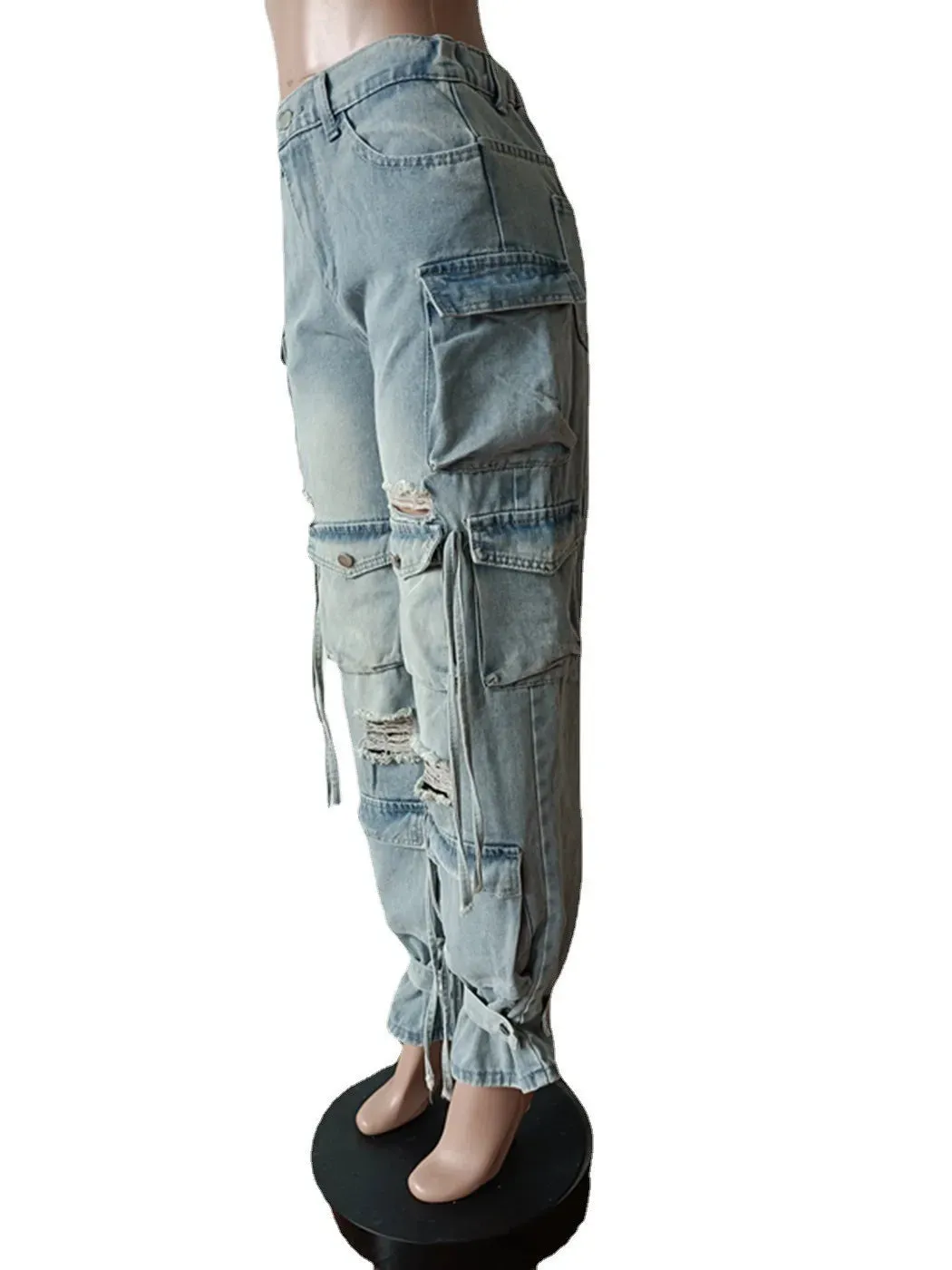 Women Causal Cargo Jeans Fashion Vintage Streetwear Stretch Jean Trousers