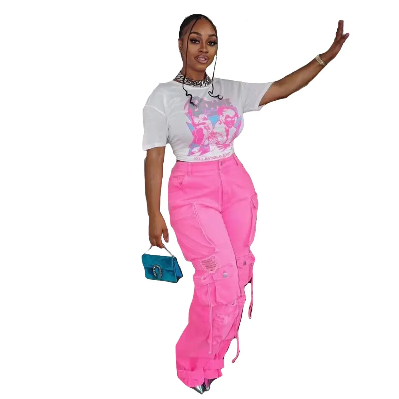 Women Causal Cargo Jeans Fashion Vintage Streetwear Stretch Jean Trousers