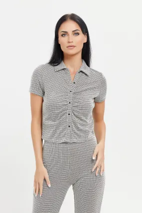 Women Grey Checked Ruched Check Top