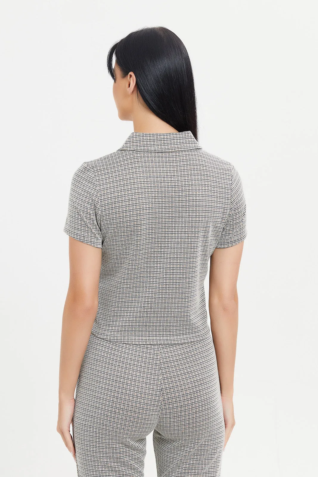 Women Grey Checked Ruched Check Top