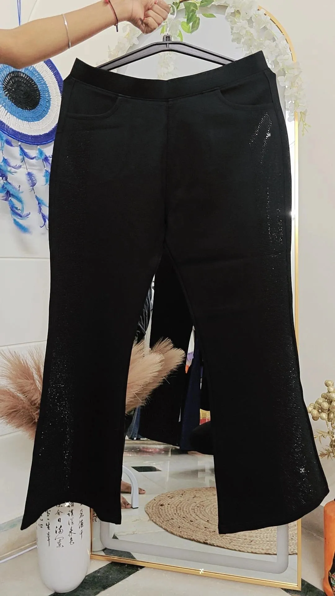 Women stylish high waist bellbottom pant with work