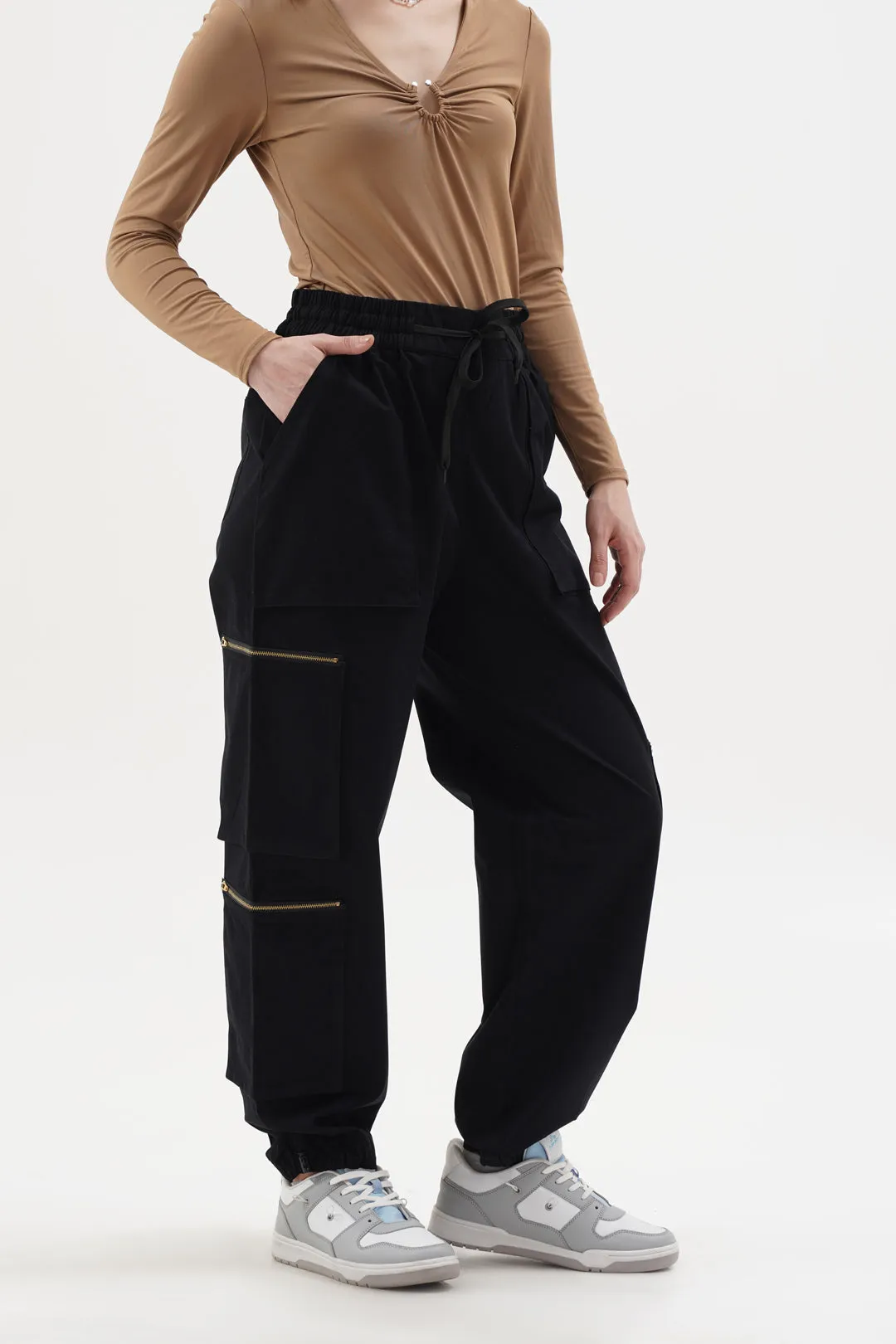 Women Zappers Black Cargo Pants