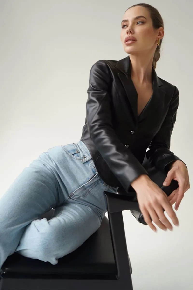 Women's Black Cropped Leather Jacket