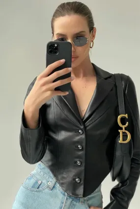 Women's Black Cropped Leather Jacket