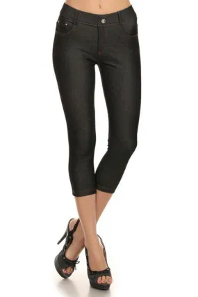 Women's Capri Stretchy Cotton-Blend Jeggings with 5 Pockets- Regular and Plus