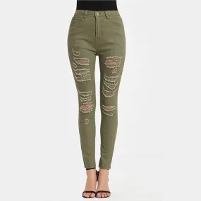 Women's High Waist Piercing Jeans Military