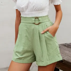 Women's Summer Casual High-Waist Elastic Shorts With Pockets