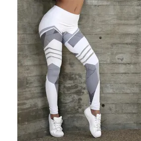 Women's Summer Elastic Fitness Leggings With Printed Blocks