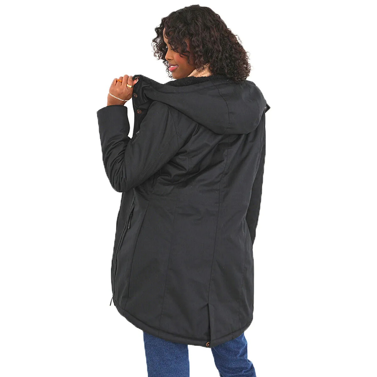 Womens Vicky Fishtail Placket Detailed Fur Lined Parka Long Coat