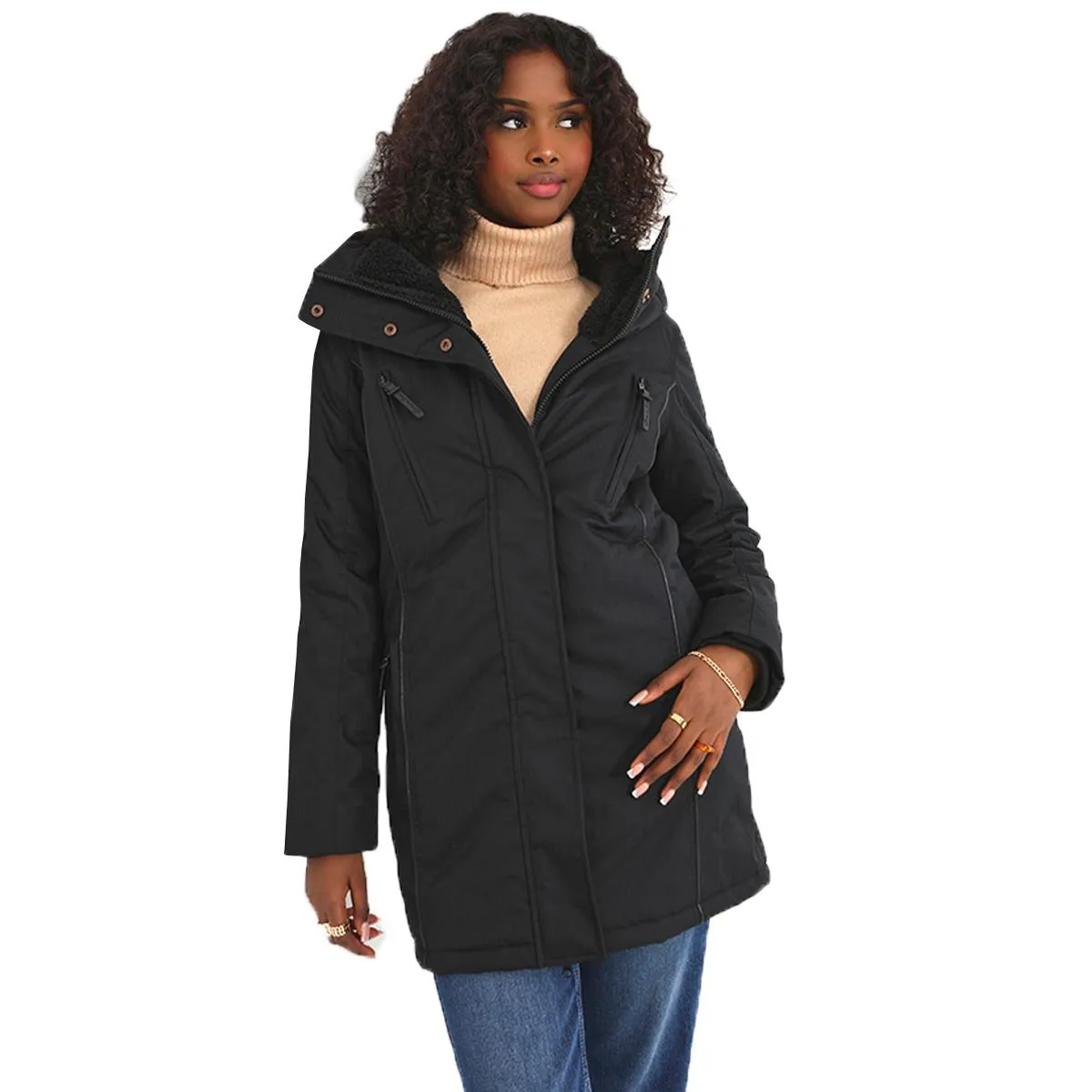 Womens Vicky Fishtail Placket Detailed Fur Lined Parka Long Coat