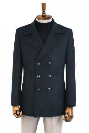 WSS Double Breasted Wide Lapel Cachet Green Men Coat  - Singen