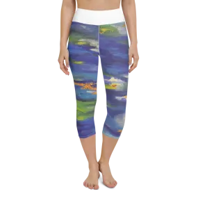 Yoga Capri Leggings - Blue Abstract