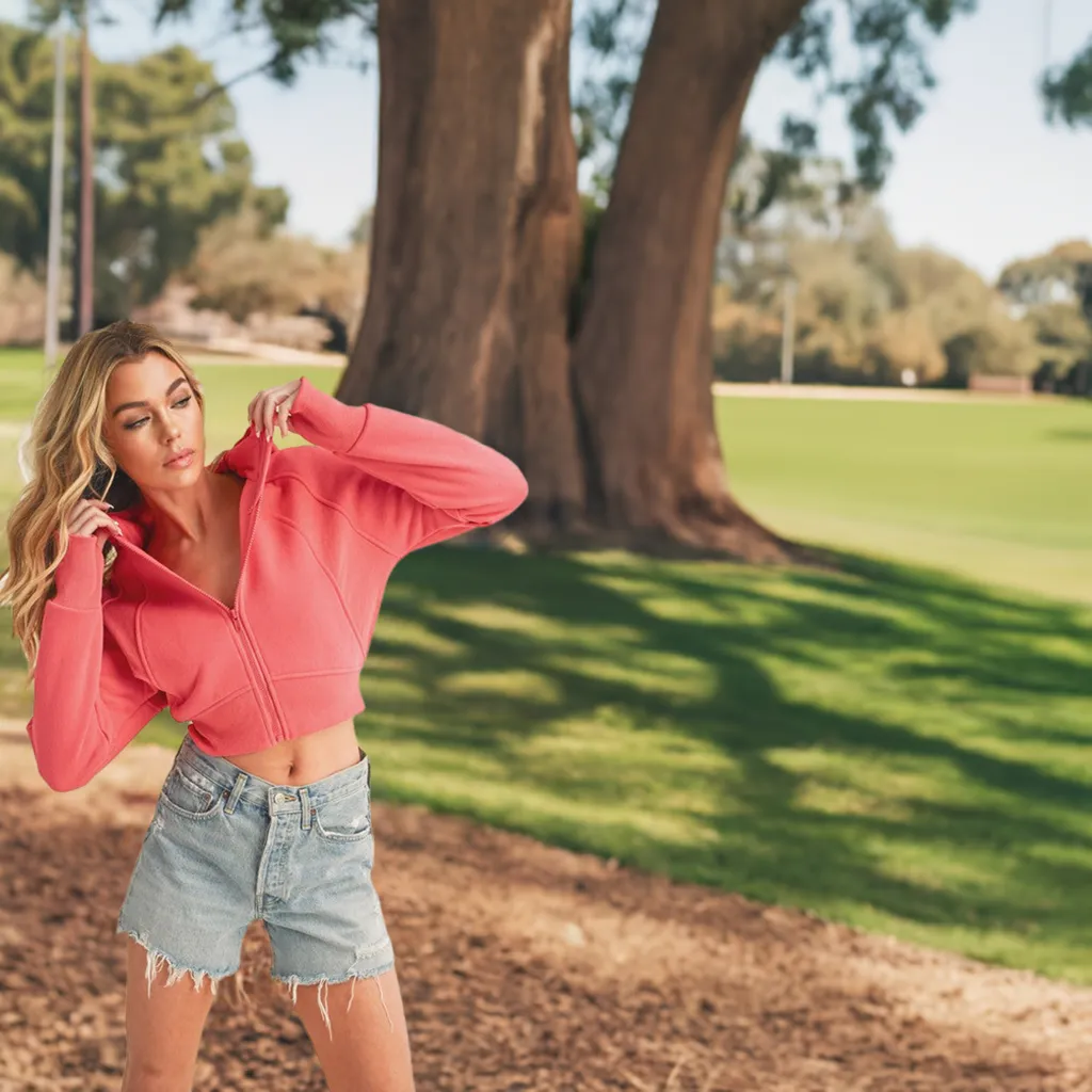 Zip Up Raglan Sleeve Cropped Hoodie