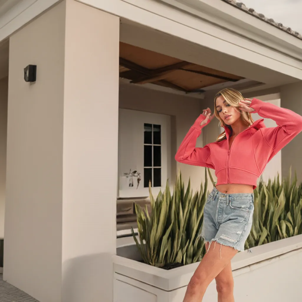 Zip Up Raglan Sleeve Cropped Hoodie