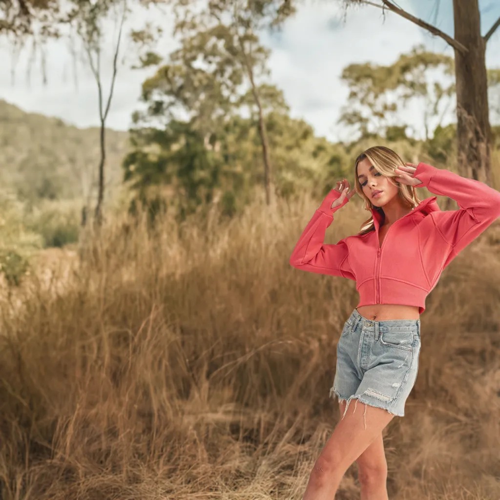 Zip Up Raglan Sleeve Cropped Hoodie